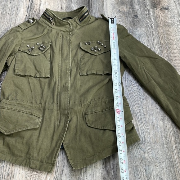 Celebrity Pink Olive Green Utility Jacket with Rhinestone Pockets, size medium - Picture 8 of 14